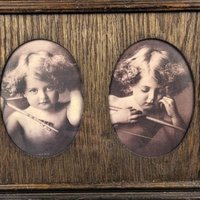 Vintage Framed Cherub Print: Angel Asleep & Awake, Double Oval Frame