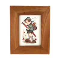 Vintage Framed Hummel Cross Stitch: "It Looks Like Rain" Handmade Wall Decor