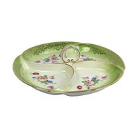 Vintage Tirschenreuth Bavaria Serving Tray: Green & Gold Floral Porcelain Dish