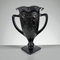 Vintage L.E. Smith Dancing Nymphs Vase: Black Amethyst Art Deco Glassware