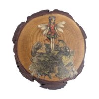 Vintage Wood Slice Coasters (Set of 6): Nature Fairy & Bird Designs