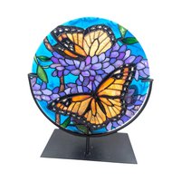Vintage Joan Baker Handpainted Glass Candle Holder: Monarch Butterfly Art
