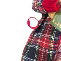 Vintage Standing Santa Figure: Plaid Robe, Teddy Bear, Christmas Mantel Decor