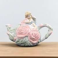 Vintage Avon Cherub Teapot: Porcelain Rose Angel Teapot