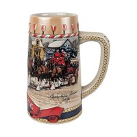 1986 Budweiser Holiday Stein: Clydesdale Horses Christmas Town Scene