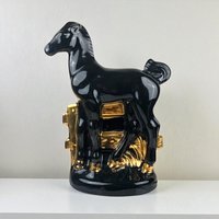 Vintage Black Ceramic Horse Lamp: Gold Accent Equestrian Decor