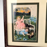 Vintage Sasparilla Advertising Cards: Children & Dogs Framed Wall Decor (Set of 2, 10.5x8")