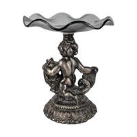 Vintage Cast Pewter Pedestal Dish, Cherub and Koi Fish, Glass Candy Dish, Trinket Dish, Unique Home Decor