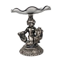 Vintage Cast Pewter Pedestal Dish, Cherub and Koi Fish, Glass Candy Dish, Trinket Dish, Unique Home Decor