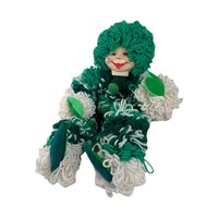 Vintage Handmade Yarn Clown, Green and White Clown Doll, Whimsical Decor, Collectible Clown, Unique Gift