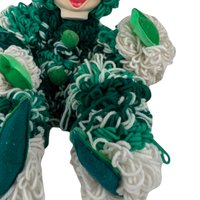 Vintage Handmade Yarn Clown, Green and White Clown Doll, Whimsical Decor, Collectible Clown, Unique Gift