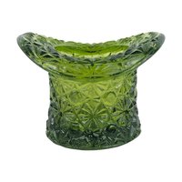 Vintage Green Glass Top Hat, Daisy and Button Pattern Glass, Mid Century Toothpick Holder or Match Striker, Novelty Art Glass Decor