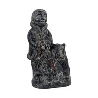 Hand-Carved Stone & Marble Inuit Sculpture: Eskimo with Dog