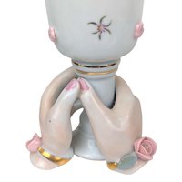 Vintage Ceramic Hand Candle Holders: Pink Roses, Gold Trim, Mid-Century Decor