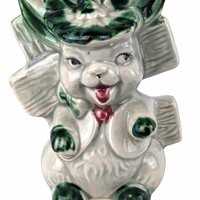 Vintage Ceramic Rabbit with Fence Planter: Whimsical Bunny Decor