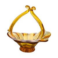Vintage Amber Art Glass Basket: Mid Century Hand Blown Decor