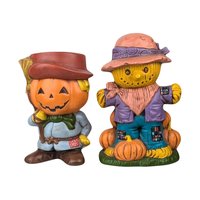Vintage 1970s Hand-Painted Scarecrow & Jack O'Lantern Figures: Retro Halloween Decor