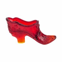 Vintage Amberina Glass Shoe: Floral Bow Art Glass Slipper
