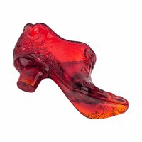 Vintage Amberina Glass Shoe: Floral Bow Art Glass Slipper