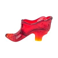 Vintage Amberina Glass Shoe: Floral Bow Art Glass Slipper
