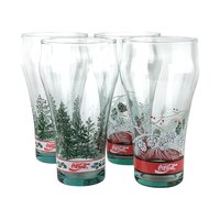 Vintage Coca-Cola Christmas Glasses (Set of 4) - Pine Cone & Tree Design