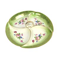 Vintage Tirschenreuth Bavaria Serving Tray: Green & Gold Floral Porcelain Dish