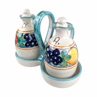 Vintage Italian Pottery Cruet Set: Hand-Painted Oil & Vinegar Bottles