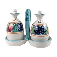 Vintage Italian Pottery Cruet Set: Hand-Painted Oil & Vinegar Bottles