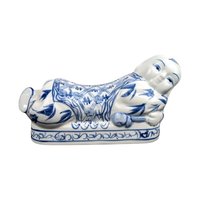 Vintage Blue & White Chinese Porcelain Headrest: Asian Decor Pillow