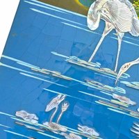 Large Vintage Mother of Pearl Inlay Wall Art, Asian Lacquer Panel with Cranes and Tree, Wall Hanging, Oriental Home Decor