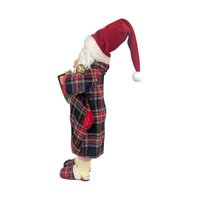 Vintage Standing Santa Figure: Plaid Robe, Teddy Bear, Christmas Mantel Decor