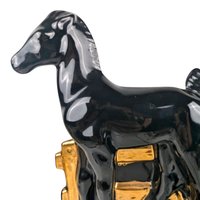 Vintage Black Ceramic Horse Lamp: Gold Accent Equestrian Decor