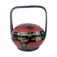 Vintage Chinese Wedding Basket: Hand-Painted Bamboo Bakul Sia