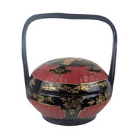 Vintage Chinese Wedding Basket: Hand-Painted Bamboo Bakul Sia