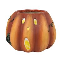 Vintage Kathy Hatch Ceramic Pumpkin Candle Holder: 2002 Halloween Decor