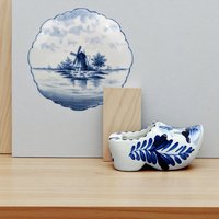Vintage Delft Blue Shoe Ashtray & Windmill Plate: Hand-Painted Ceramic Decor Set