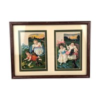 Vintage Sasparilla Advertising Cards: Children & Dogs Framed Wall Decor (Set of 2, 10.5x8")