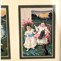 Vintage Sasparilla Advertising Cards: Children & Dogs Framed Wall Decor (Set of 2, 10.5x8")