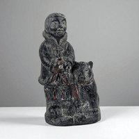 Hand-Carved Stone & Marble Inuit Sculpture: Eskimo with Dog