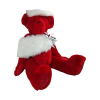 Vintage 1993 Johnson Creations Red Teddy Bear: Christmas Plush with Faux Fur Hat