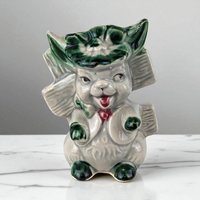 Vintage Ceramic Rabbit with Fence Planter: Whimsical Bunny Decor