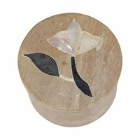 Vintage Stone Inlay Box, Small Round Trinket Box from India, Mother of Pearl Flower Ring Box, Handcrafted Soapstone Pill Box