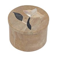 Vintage Stone Inlay Box, Small Round Trinket Box from India, Mother of Pearl Flower Ring Box, Handcrafted Soapstone Pill Box