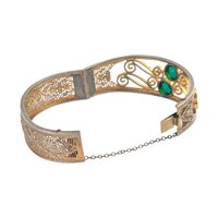 Vintage Gold Filigree Bangle: Green Stone Art Nouveau Cuff