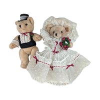 Vintage Plush Bride & Groom Teddy Bears: Posable Wedding Decor