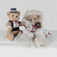 Vintage Plush Bride & Groom Teddy Bears: Posable Wedding Decor