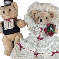 Vintage Plush Bride & Groom Teddy Bears: Posable Wedding Decor