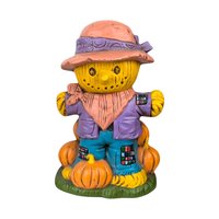 Vintage 1970s Hand-Painted Scarecrow & Jack O'Lantern Figures: Retro Halloween Decor