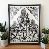Vintage Framed Apsara dancers on Rice Paper Art: Asian Spiritual Decor