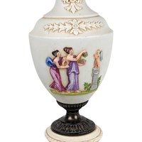 Antique Italian Ceramic Urn Lamp: Neoclassical Double Light Table Lamp